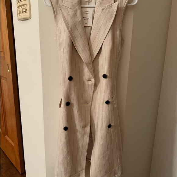 Sleeveless Beige Pinstripe Wrap Dress - Picture 1 of 4
